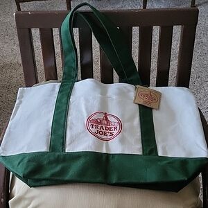 Trader Joe's Green and White Tote Bag